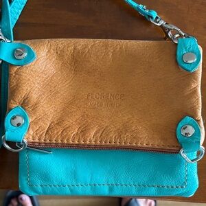 FLORENCE Made In Italy, Brown and turquoise Leather Crossbody Bag